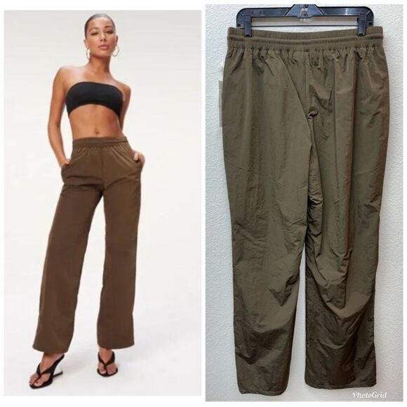 Good American Pants Women's Size 3 / L Shine Wide Leg Track Pants Mocha New nwt - Picture 1 of 9